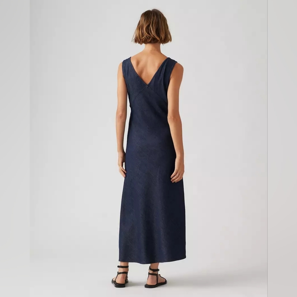 NWT Levi's Atalia Linen+ Denim Midi Slip Dress Dark Blue Size S - Picture 3 of 10